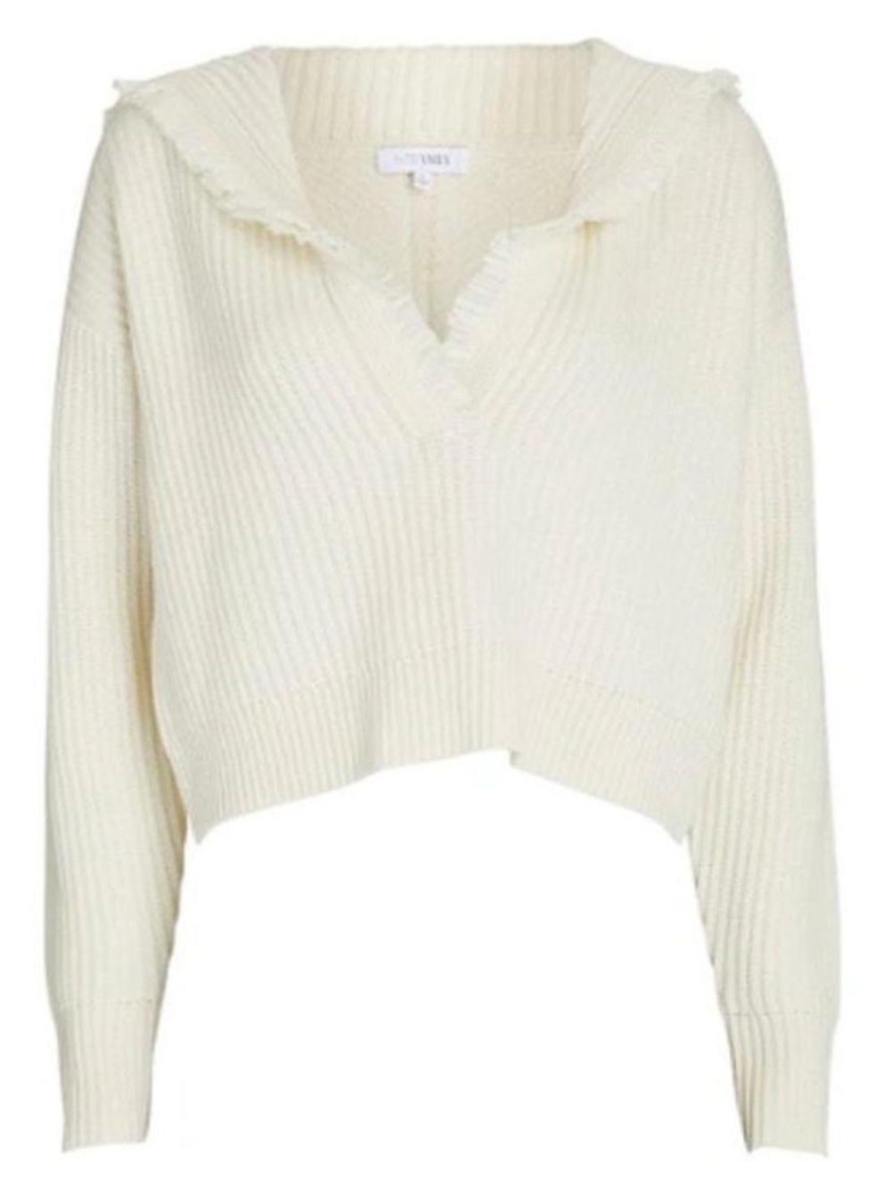 INTERMIX Wool Cashmere Ribbed V-Neck Cropped Hooded Cropped Cream Sweater Size S